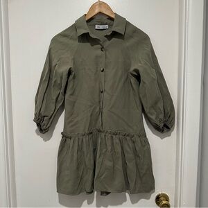 Zara Stylish‎ Olive Green Button Up Drop Waist Dress Size 10